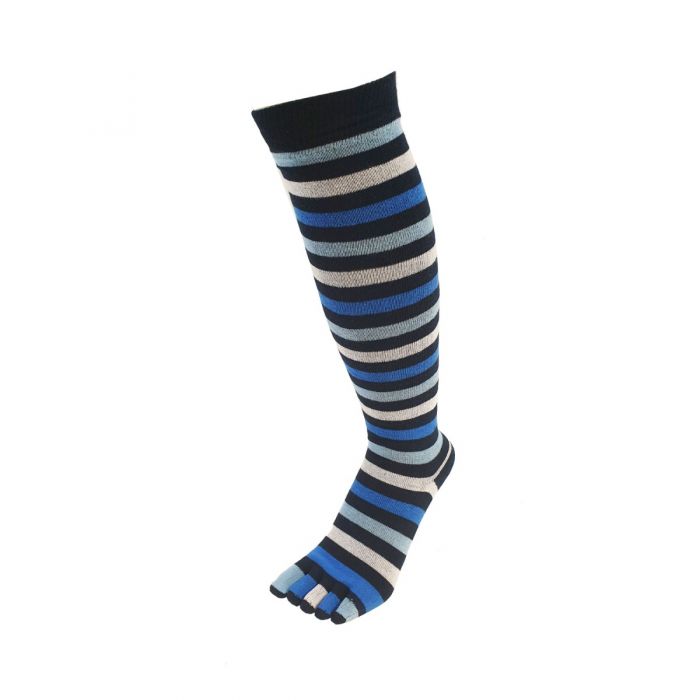 TOETOE Black Striped Over The Knee Toe Socks