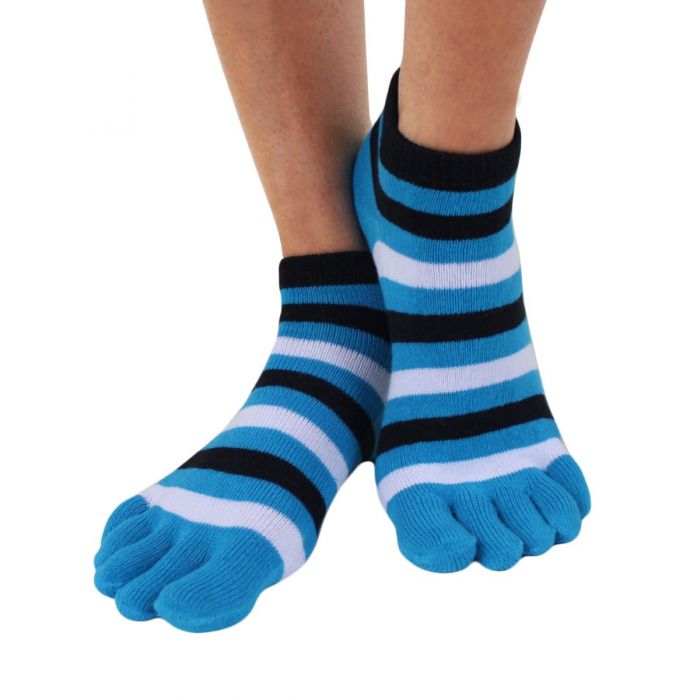 TOETOE® Socks - Mini-Crew Toe Socks Turquoise Stripy Unisize