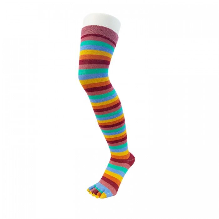 TOETOE Womens Striped Over The Knee Toe Socks - Multi-colour