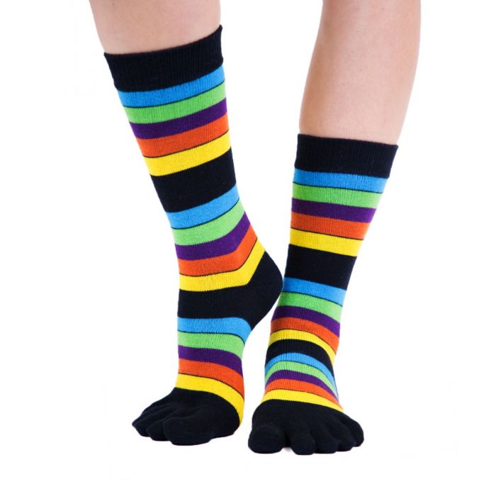 TOETOE® Socks - Mid-Calf Stripy Toe Socks Rainbow Unisize