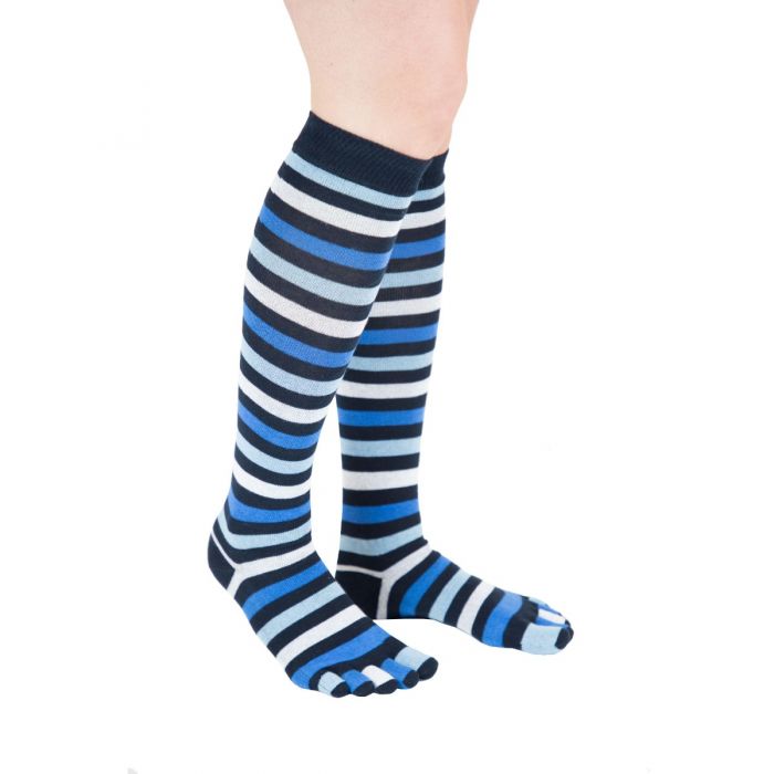 Black/White TOETOE Womens Striped Over The Knee Toe Socks 